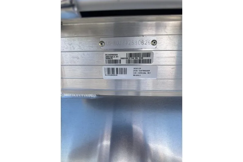 Slide: The Image of 2026 Sun Tracker Bass Buggy 16 XL Select identification plate with serial numbers. - 23