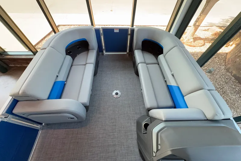 Slide: The Image of 2026 Sun Tracker Party Barge 22 RF DLX interior with spacious seating and modern design. - 91
