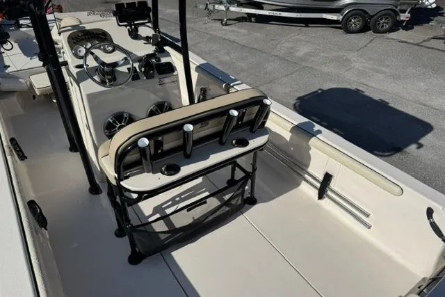 Slide: The Image of 2022 Carolina Skiff 23 LS boat interior with steering console and seating. - 10