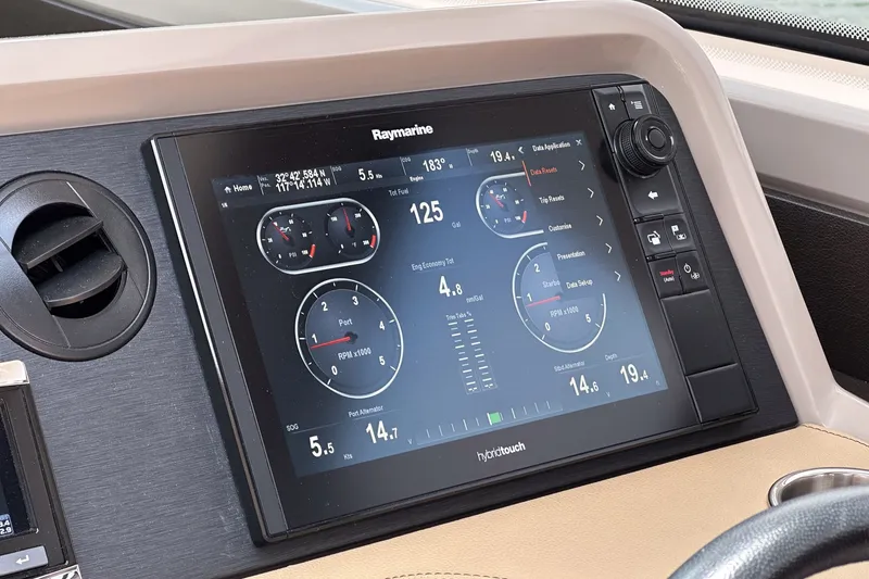 Slide: The Image of Raymarine display on 2017 Sea Ray Sundancer 400, showing navigation and engine data. - 27