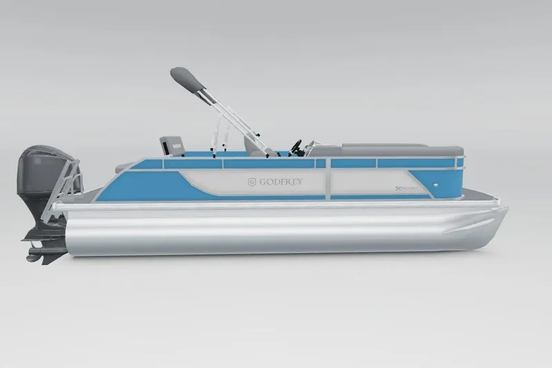 The Image of 2026 Godfrey EX 2286 SFLX pontoon boat, blue and white design, side view. - 0
