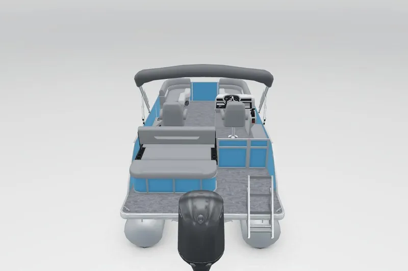 Slide: The Image of 2026 Godfrey EX 2286 SFLX pontoon boat with blue accents and spacious seating. - 2