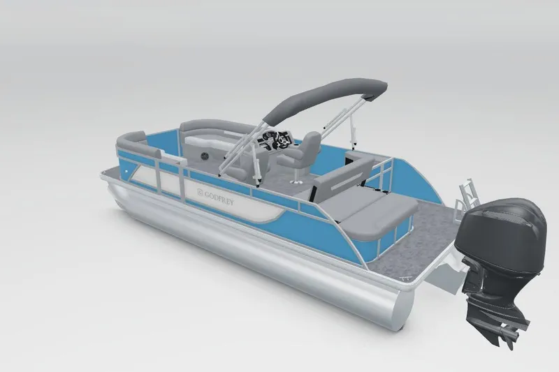 Slide: The Image of 2026 Godfrey EX 2286 SFLX pontoon boat with blue accents and modern design. - 5