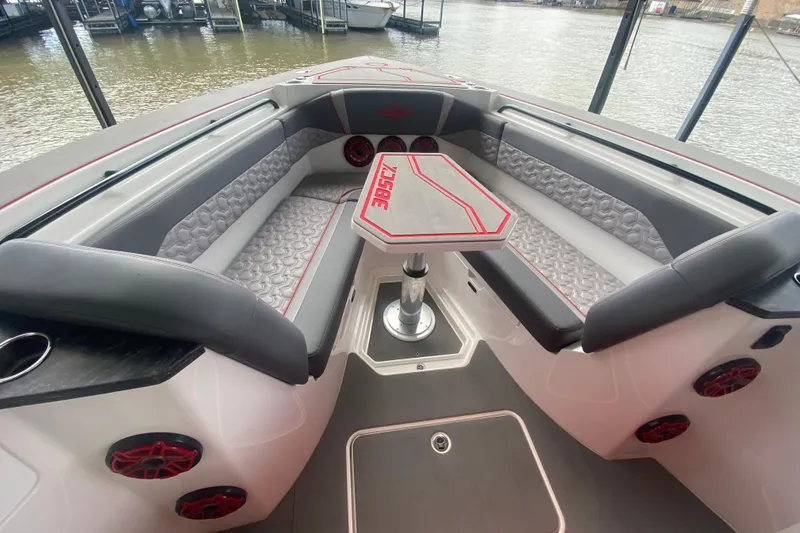Slide: The Image of Luxurious seating area on 2025 Fountain 38 SCX boat with stylish upholstery and table. - 22