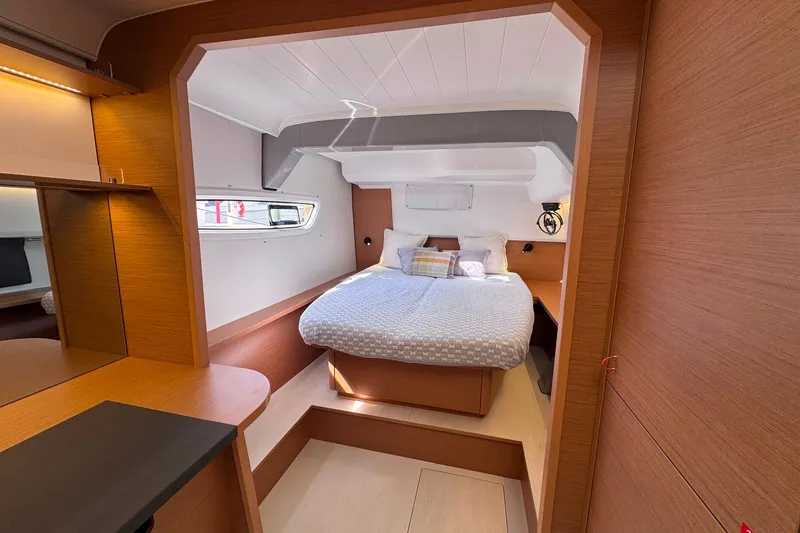 Slide: The Image of Luxurious cabin interior of 2026 Excess 14 yacht with cozy bed and modern design. - 71