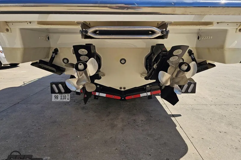 Slide: The Image of Rear view of 2015 Formula 350 Sun Sport boat with dual propellers. - 31