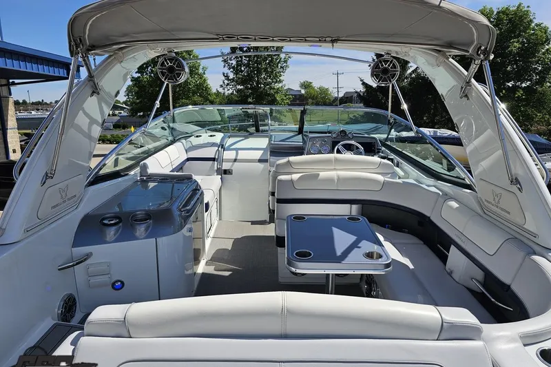 Slide: The Image of 2015 Formula 350 Sun Sport boat interior with luxurious seating and modern amenities. - 44