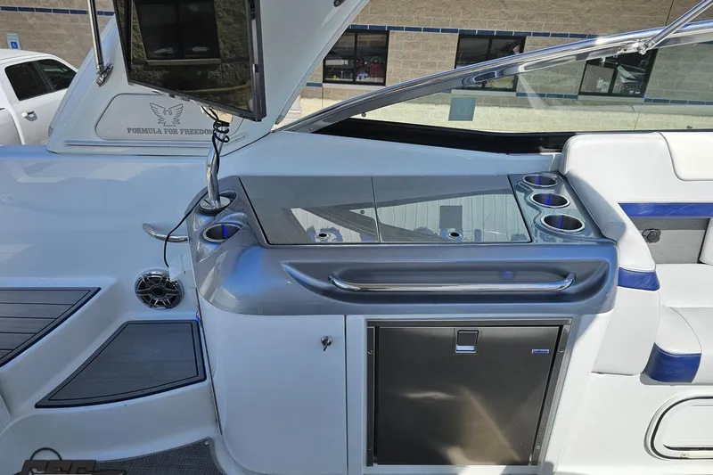 Slide: The Image of 2015 Formula 350 Sun Sport boat interior with sleek design and modern amenities. - 50