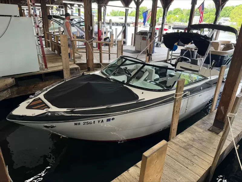 Slide: The Image of 2016 Monterey 258SS Super Sport boat docked in marina. - 2