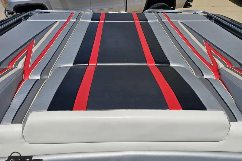 Slide: The Image of 2012 Formula 353 FASTech boat upholstery with red, black, and gray stripes. - 106