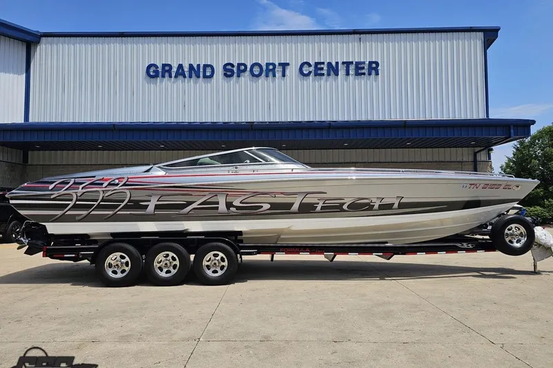 Slide: The Image of 2012 Formula 353 FASTech boat on trailer at Grand Sport Center. - 2