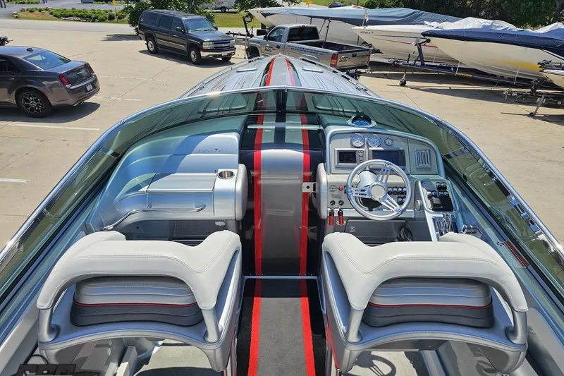 Slide: The Image of 2012 Formula 353 FASTech boat interior with sleek design and modern dashboard controls. - 45