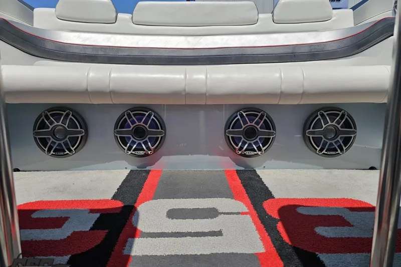 Slide: The Image of Interior of 2012 Formula 353 FASTech boat with speakers and custom carpet design. - 99