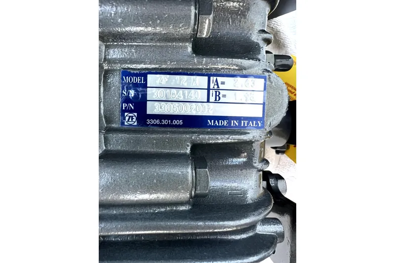 Slide: The Image of Close-up of a ZF marine transmission label on a Sabre 38, 1986 model. - 19