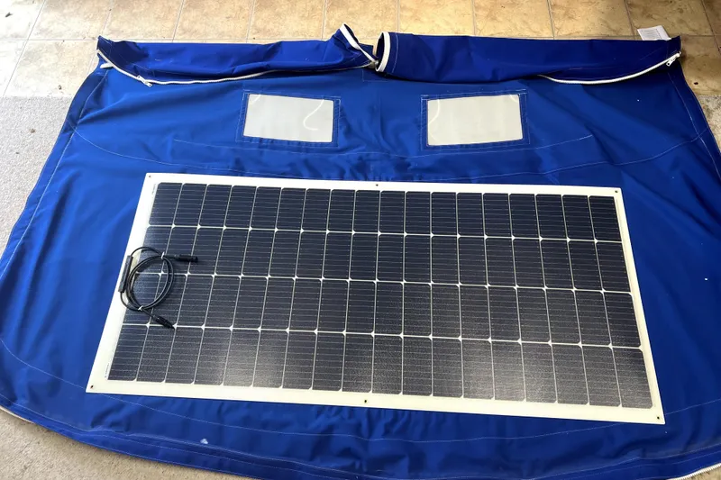 Slide: The Image of Solar panel on blue canvas for 1986 Sabre 38 sailboat. - 33