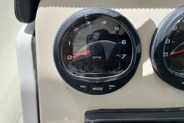 Slide: The Image of Close-up of 2015 Boston Whaler 270 Vantage RPM gauge on dashboard. - 15