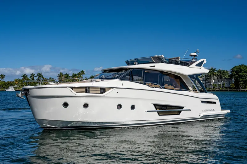 Slide: The Image of Luxurious Greenline 45 Fly yacht from 2022 on calm waters. - 15