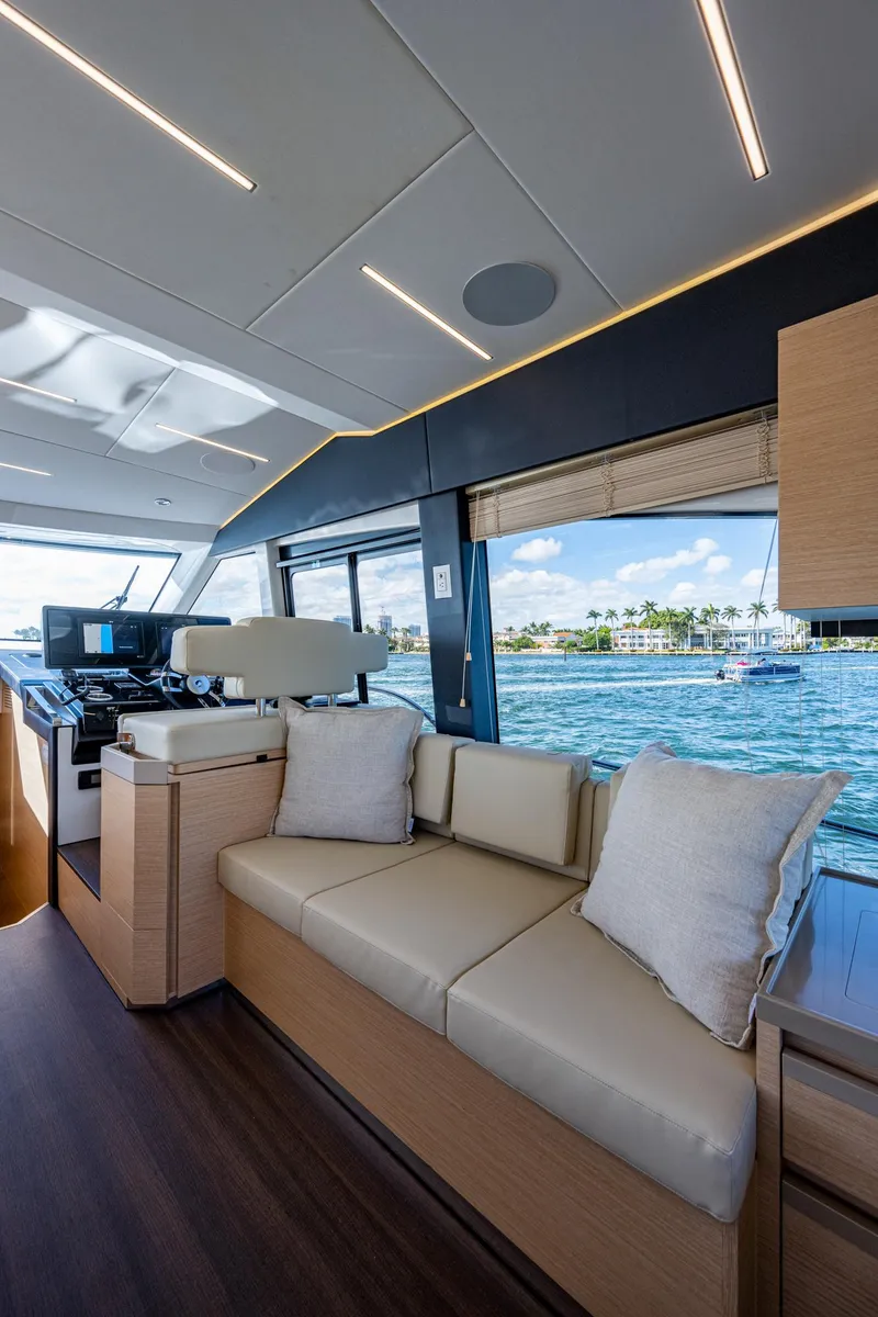 Slide: The Image of Interior of Greenline 45 Fly yacht, 2022 model, overlooking the water. - 46