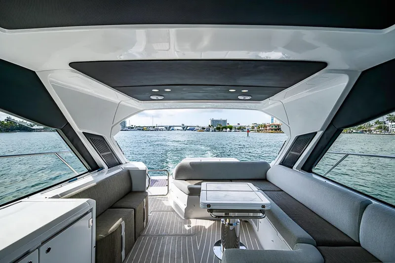 Slide: The Image of Luxurious interior of 2019 Azimut Atlantis 51 yacht with waterfront view. - 21