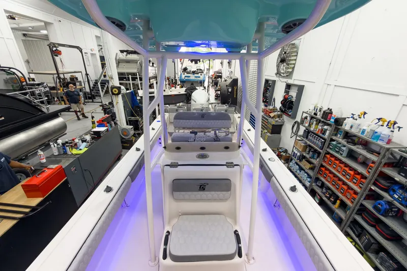 Slide: The Image of Interior view of 2026 Carolina Skiff 24 Ultra Elite in factory. - 37