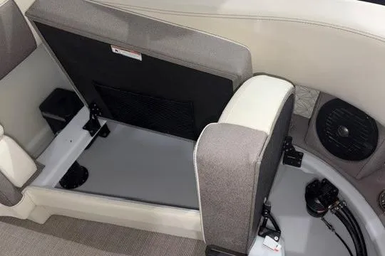 Slide: The Image of Interior view of 2026 Alera Marine M23Q boat, showcasing seating and storage area. - 4