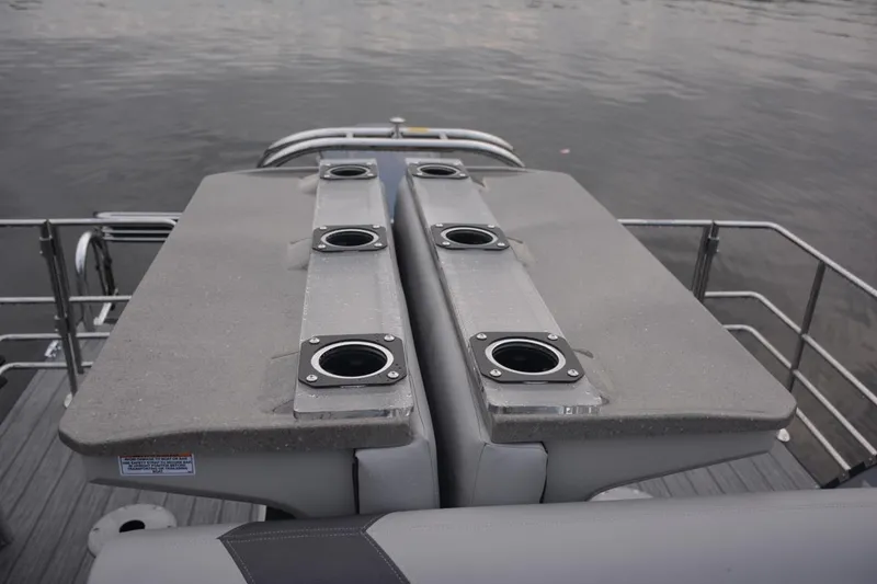 Slide: The Image of Manufacturer Provided Image: 2022 Sylvan L3 DLZ Bar boat with bar seating and cup holders on the deck. - 10
