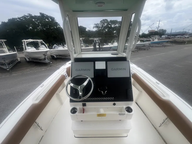 Slide: The Image of Interior view of 2026 Key West 249 FS boat with Garmin displays. - 8