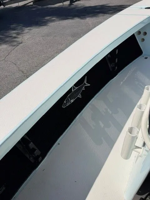 Slide: The Image of 2017 Maverick Mirage 18 HPX-V boat with fish design. - 3