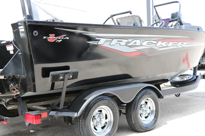 Slide: The Image of 2022 Tracker Targa V-19 Combo boat on trailer, side view. - 5