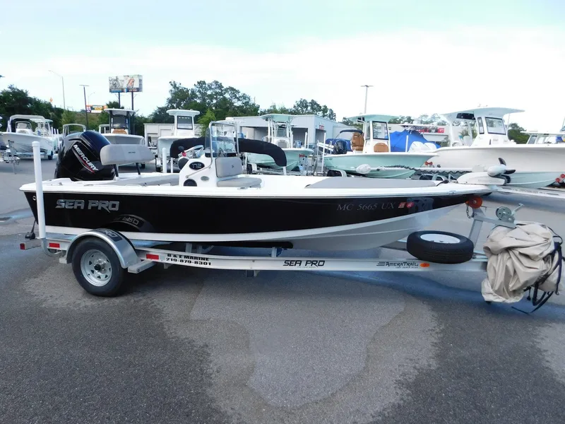Slide: The Image of 2022 Sea Pro 172 Bay boat on trailer outdoors. - 3