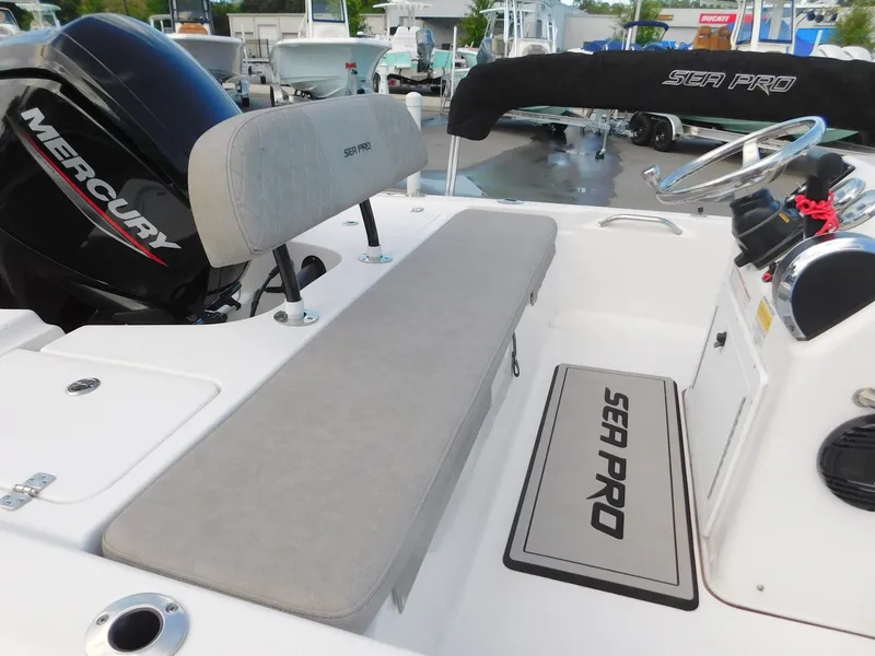 Slide: The Image of Interior of a 2022 Sea Pro 172 Bay boat with Mercury engine. - 6