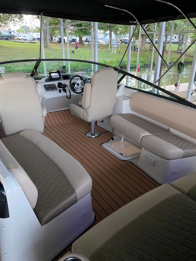 Slide: The Image of Interior of 2012 Carver 36 Mariner yacht with luxurious seating. - 15