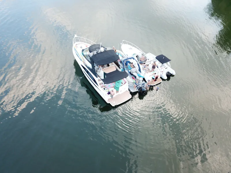 Slide: The Image of Aerial view of Carver 36 Mariner 2012 on calm water. - 25