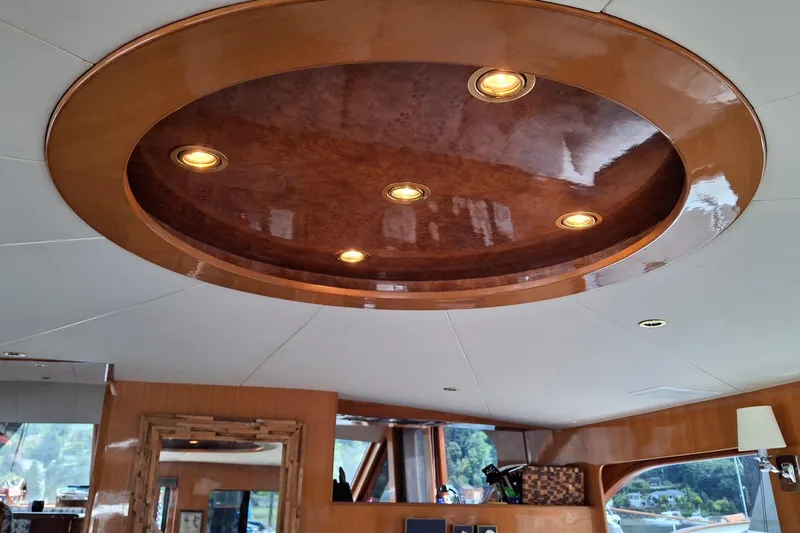Slide: The Image of Luxurious wooden ceiling with recessed lighting in 2004 Ocean Alexander 64 Pilothouse yacht. - 51