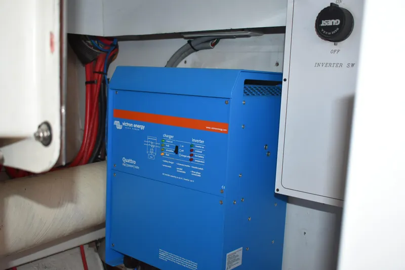 Slide: The Image of Electrical system in 2004 Ocean Alexander 64 Pilothouse, featuring Victron Energy Quattro inverter. - 89