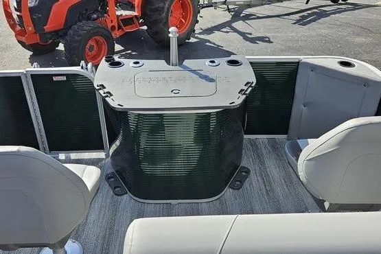 Slide: The Image of 2026 Bennington 22 SF boat interior with seating and storage, featuring a sleek design. - 5