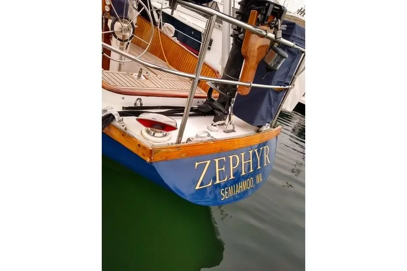 Slide: The Image of Ohlson 38 sailboat "Zephyr" docked, Semiahmoo, WA, 1984 model. - 52