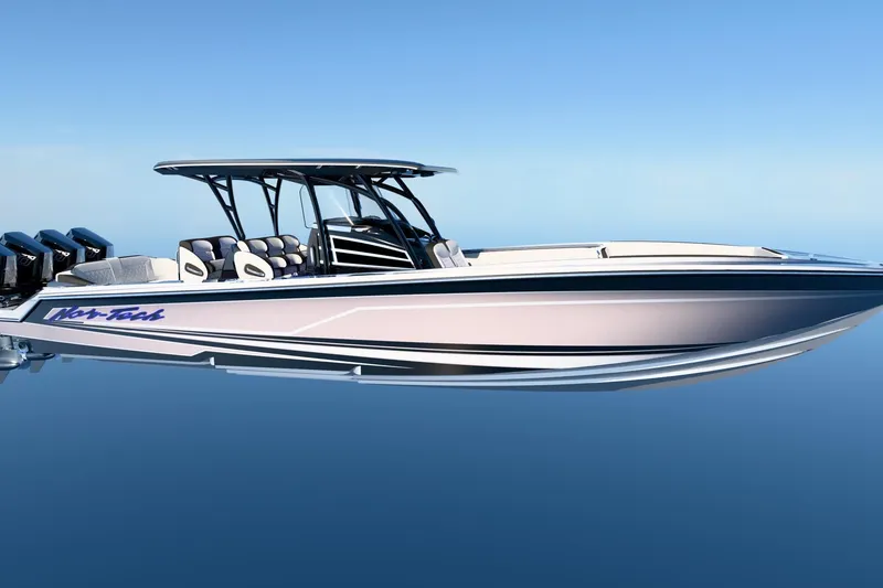 The Image of 2027 Nor-Tech 390 Sport Center Console boat on calm blue water. - 1