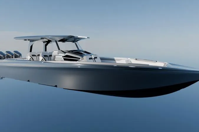The Image of 2028 Nor-Tech 42 Eleven luxury speedboat on calm water, showcasing sleek design and modern features. - 1