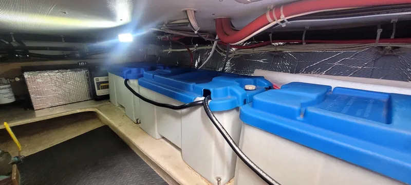 Slide: The Image of Batteries in the engine room of a 2000 Duffy 35 Hardtop Cruiser. - 34