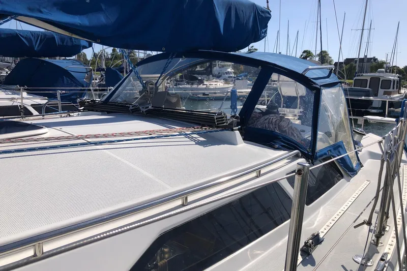 Slide: The Image of Catalina 36 MkII sailboat, 2000 model, docked with blue canvas covers. - 13