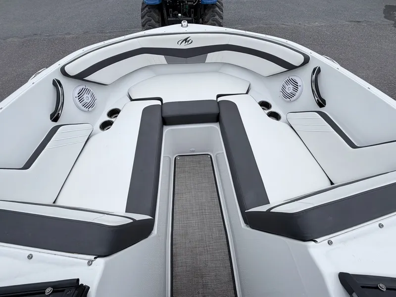 Slide: The Image of Interior of a 2020 Monterey M-20 boat with modern seating. - 2