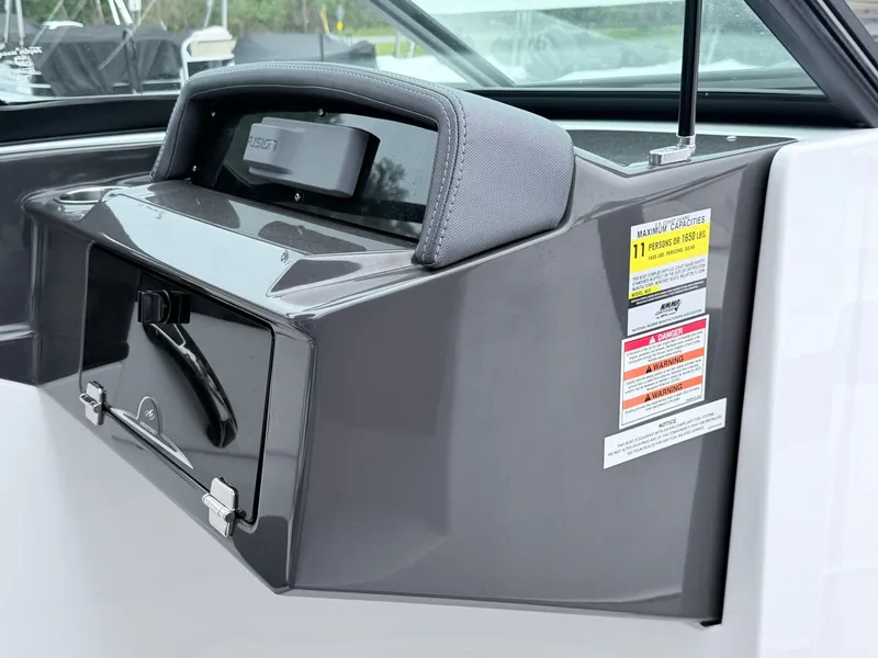 Slide: The Image of Monterey M-20 boat console with safety labels, year 2020. - 29