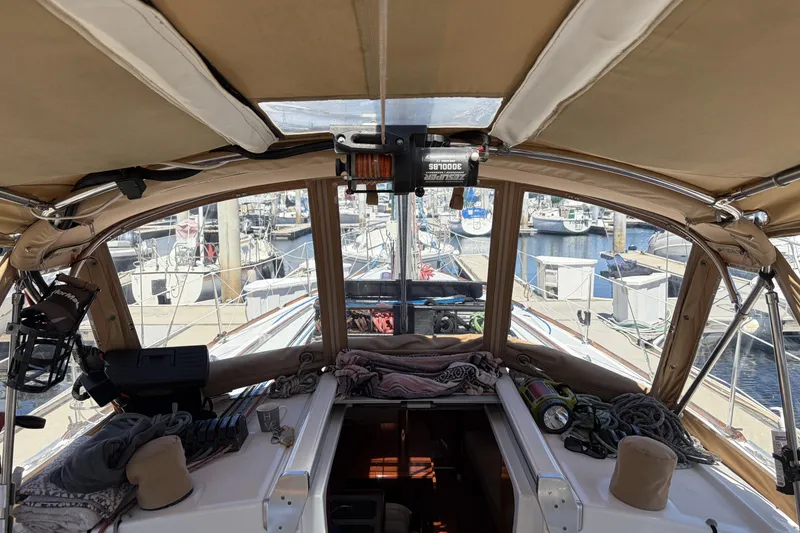 Slide: The Image of Cockpit view of 2010 Beneteau Oceanis 37 sailboat docked at marina. - 39