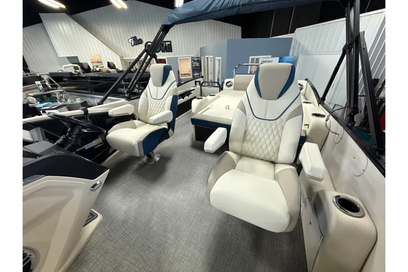Slide: The Image of 2026 Tahoe Pontoon Cascade VRL - 23' interior with luxurious seating and modern design. - 10