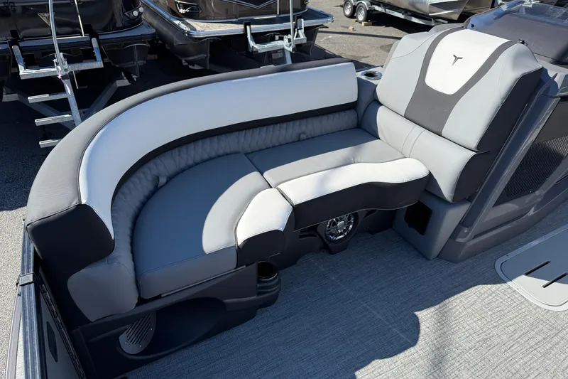 Slide: The Image of Luxurious seating on 2026 Tahoe Pontoon Cascade VRL - 23' boat, featuring sleek design. - 3