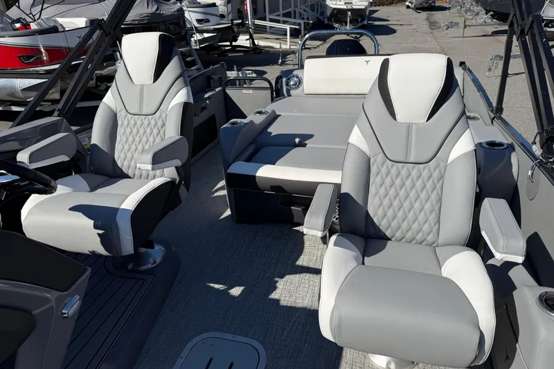 Slide: The Image of 2026 Tahoe Pontoon Cascade VRL - 23' interior with luxurious seating and modern design. - 8
