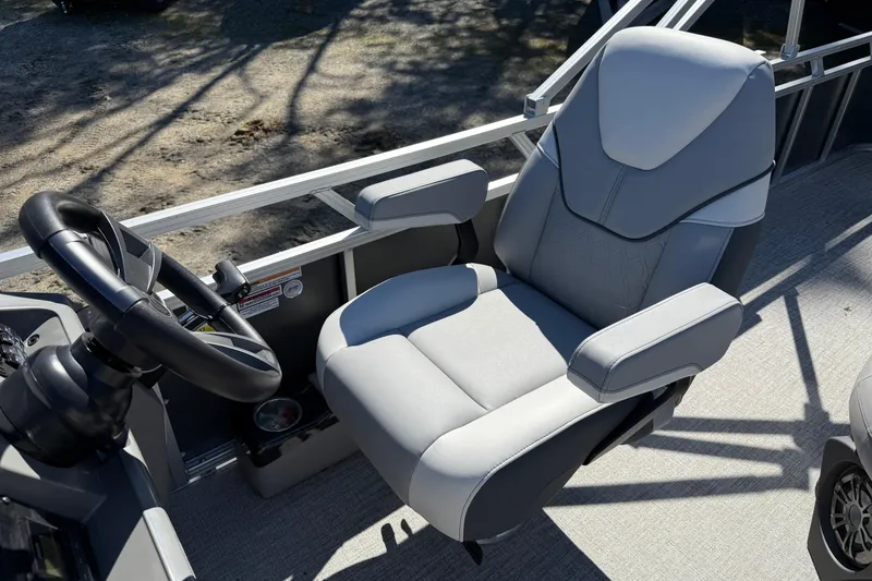 Slide: The Image of Captain's chair and steering wheel on 2026 Tahoe Pontoon Sport 85 Rear Fish boat. - 3