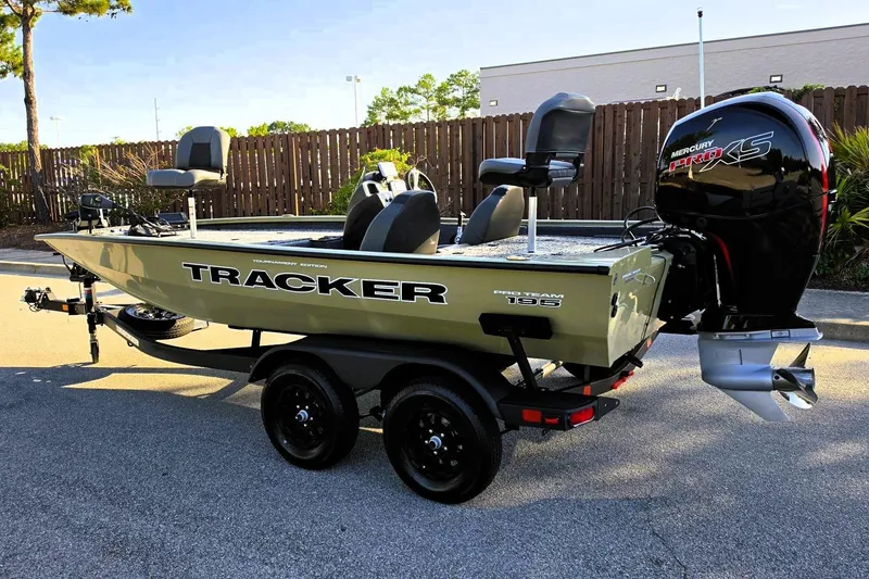 Slide: The Image of 2026 Tracker Pro Team 195 fishing boat with Mercury Pro XS engine on trailer. - 10