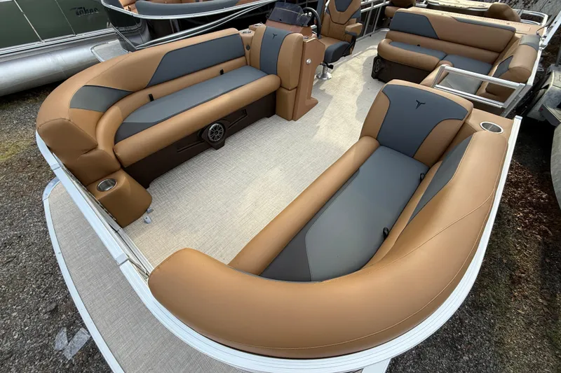 Slide: The Image of 2026 Tahoe Pontoon Sport 85 Rear Fish with luxurious seating and modern design. - 10